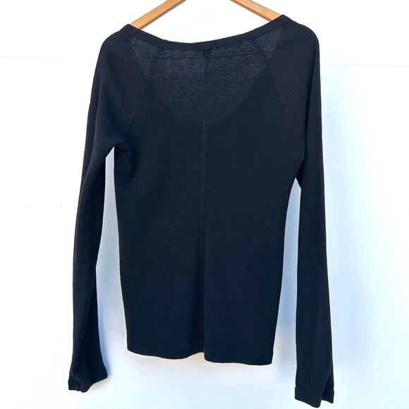 James Perse Black Long Sleeve Thermal Knit Scoop Neck Shirt Cotton Medium Size 2 - Picture 4 of 7